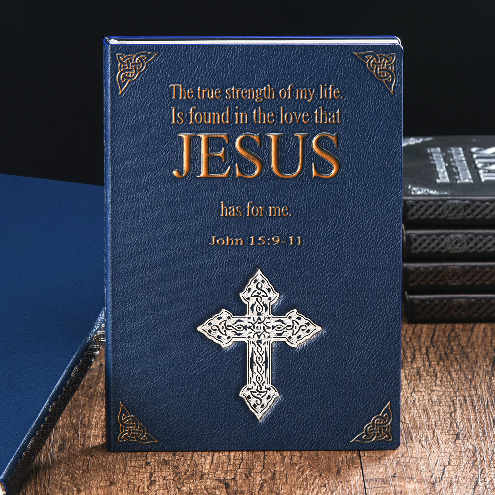 Christianartworkshop Deluxe Leather Journal with Jesus and Cross: A Premium Gift for Faithful Souls - Blue Cover + Silver Cross - image 0