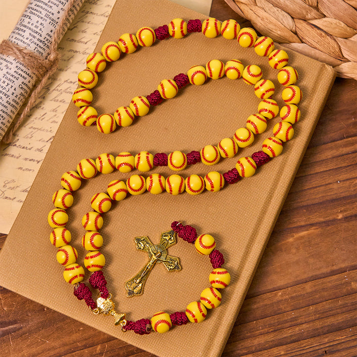 Christianartworkshop Dynamic Sports Prayer Softball Beads Rosary with Durable Nylon Cord for Lasting Strength - Tennis Rosary - image 0