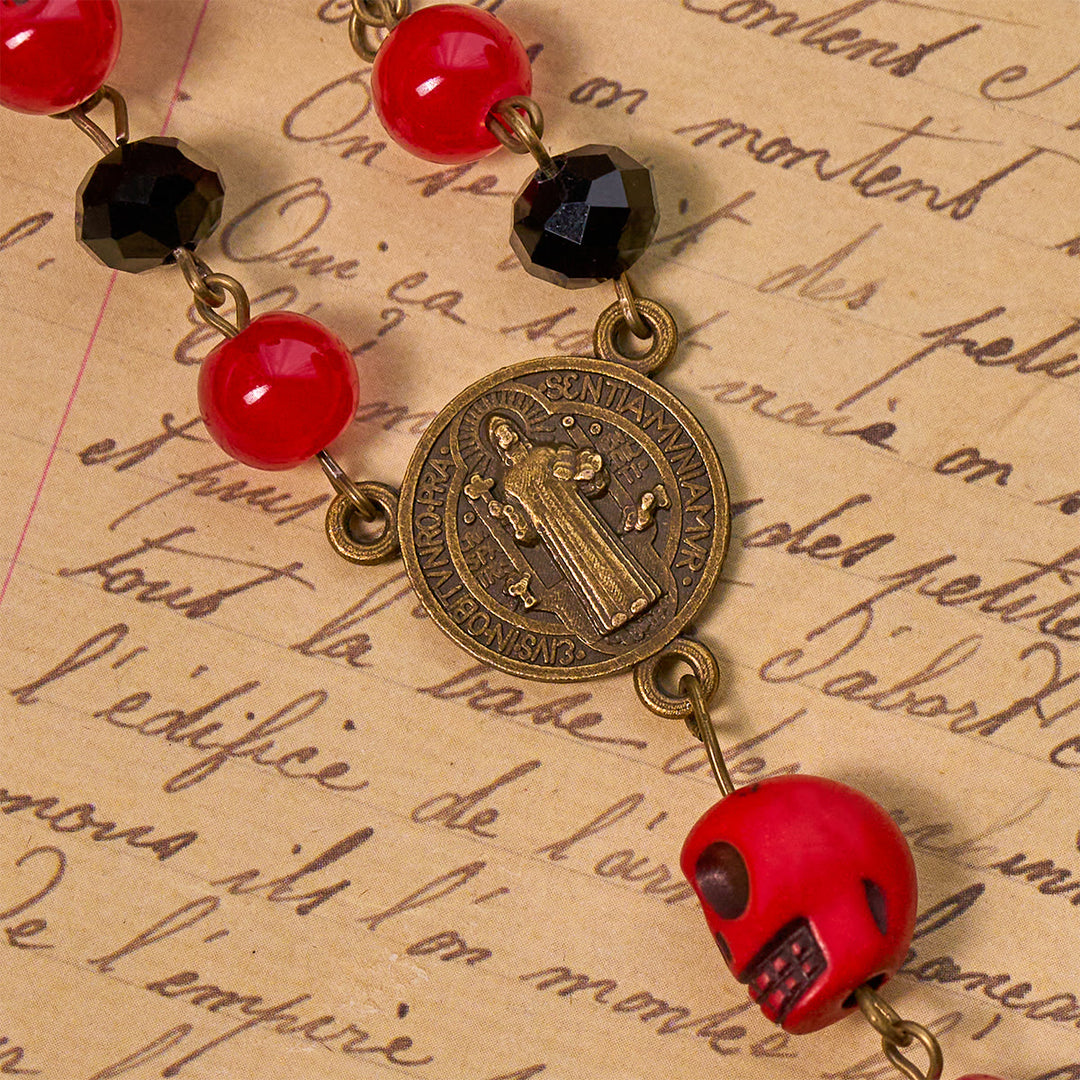 Christianartworkshop Gothic Elegance Rosary with Red Skull Accents & Ornate Floral Cross - image 7