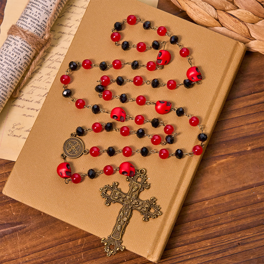 Christianartworkshop Gothic Elegance Rosary with Red Skull Accents & Ornate Floral Cross - image 2