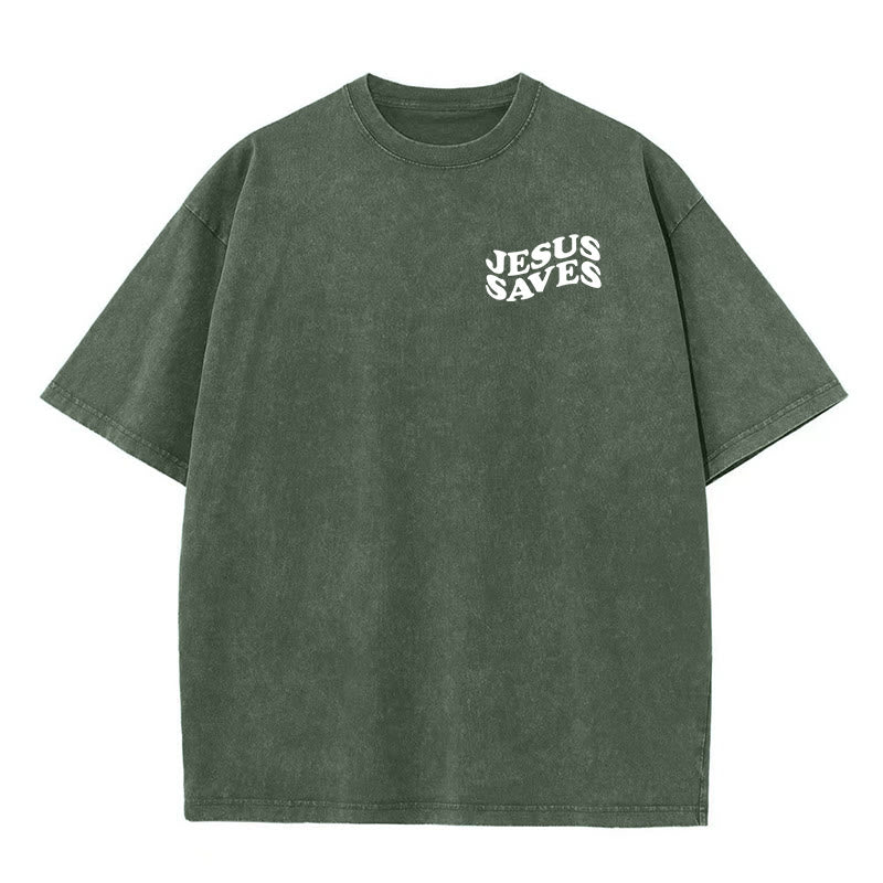 Christianartworkshop Jesus Saves Cross Graphic Unisex Washed T - Shirt - image 4