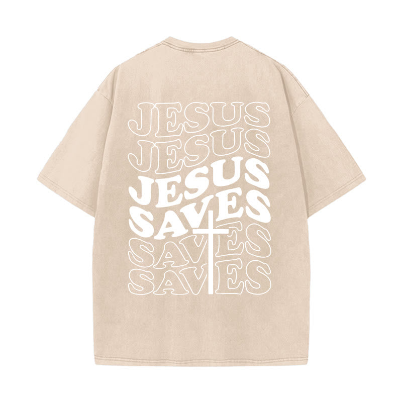 Christianartworkshop Jesus Saves Cross Graphic Unisex Washed T - Shirt - Apricot - 5XL - image 17