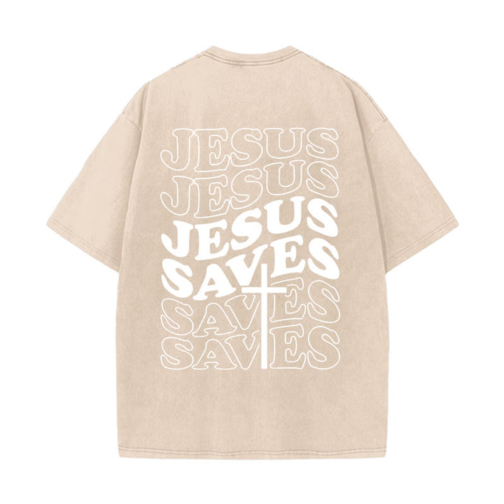 Christianartworkshop Jesus Saves Cross Graphic Unisex Washed T - Shirt - Apricot - 5XL - image 17