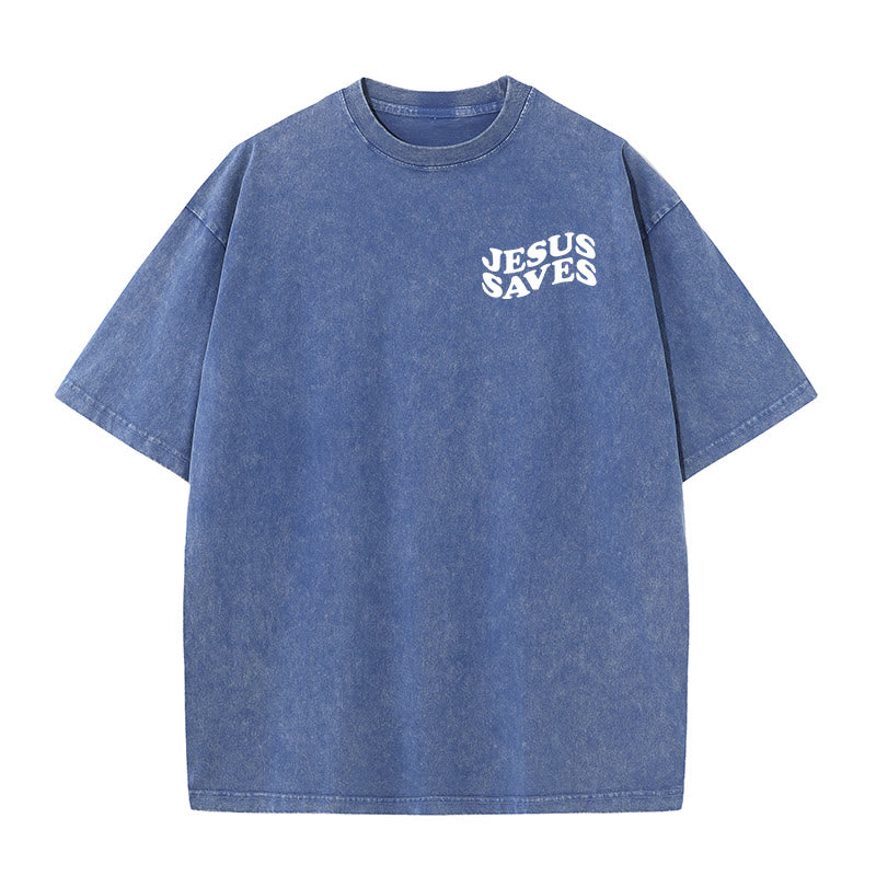 Christianartworkshop Jesus Saves Cross Graphic Unisex Washed T - Shirt - image 10