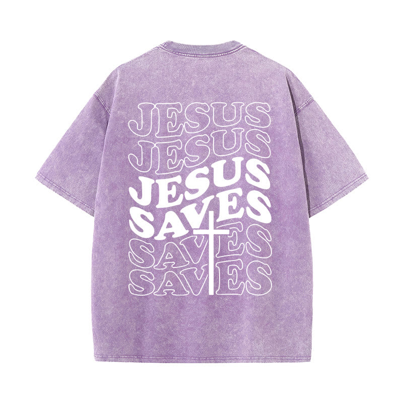 Christianartworkshop Jesus Saves Cross Graphic Unisex Washed T - Shirt - Purple - 5XL - image 7