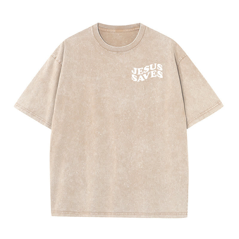 Christianartworkshop Jesus Saves Cross Graphic Unisex Washed T - Shirt - image 18