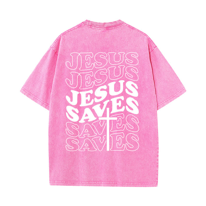 Christianartworkshop Jesus Saves Cross Graphic Unisex Washed T - Shirt - Pink - 5XL - image 11