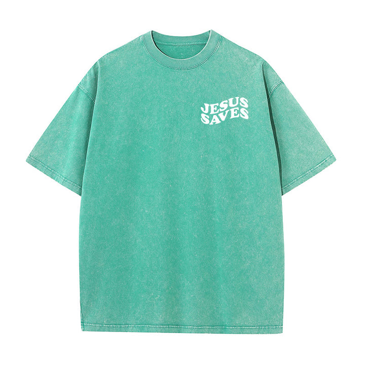 Christianartworkshop Jesus Saves Cross Graphic Unisex Washed T - Shirt - image 14