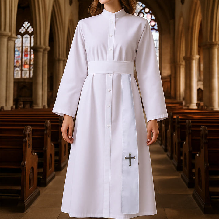 Christianartworkshop Elegant Tri-Color Liturgical Clergy Robes with Waistband & Cross - image 0