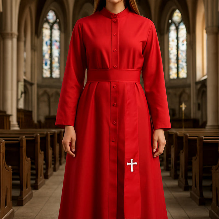 Christianartworkshop Elegant Tri-Color Liturgical Clergy Robes with Waistband & Cross - image 3