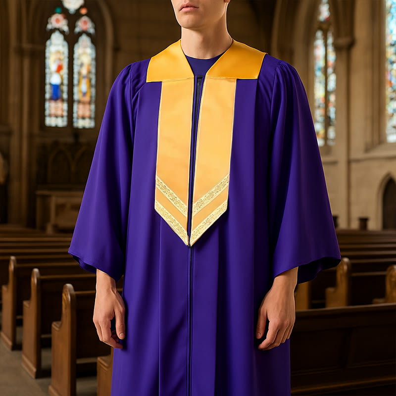 Christianartworkshop Classic Versatile 4-Color Clergy Robes with Golden V-Collar Design - Purple - 3XL - image 13