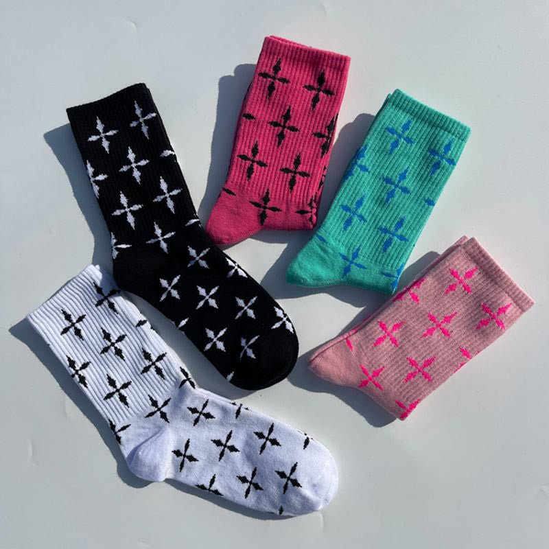 Christianartworkshop Multi - Color Cross Pattern Crew Unisex Socks: Walk Daily in Divine Guidance - image 1