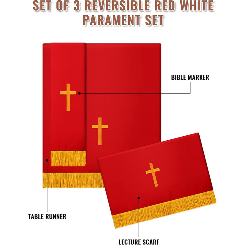 Christianartworkshop Complete Church Parament Set: Table Runner, Lectern Scarf & Bible Marker in Red and White - image 3