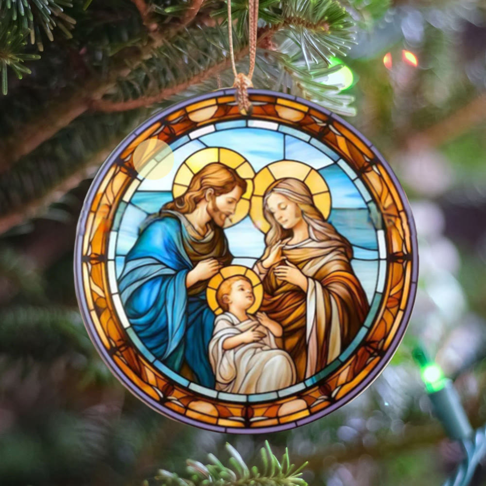 Christianartworkshop Stained Glass Styles Holy Family Christmas Colorful Ornaments B - Ceramics - image 0