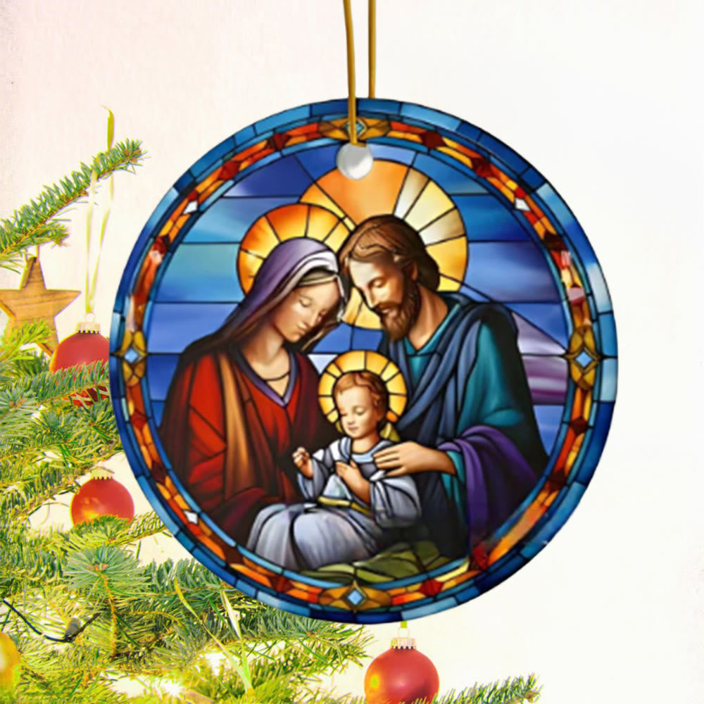 Christianartworkshop Stained Glass Styles Holy Family Christmas Colorful Hanging Ornaments A - image 1