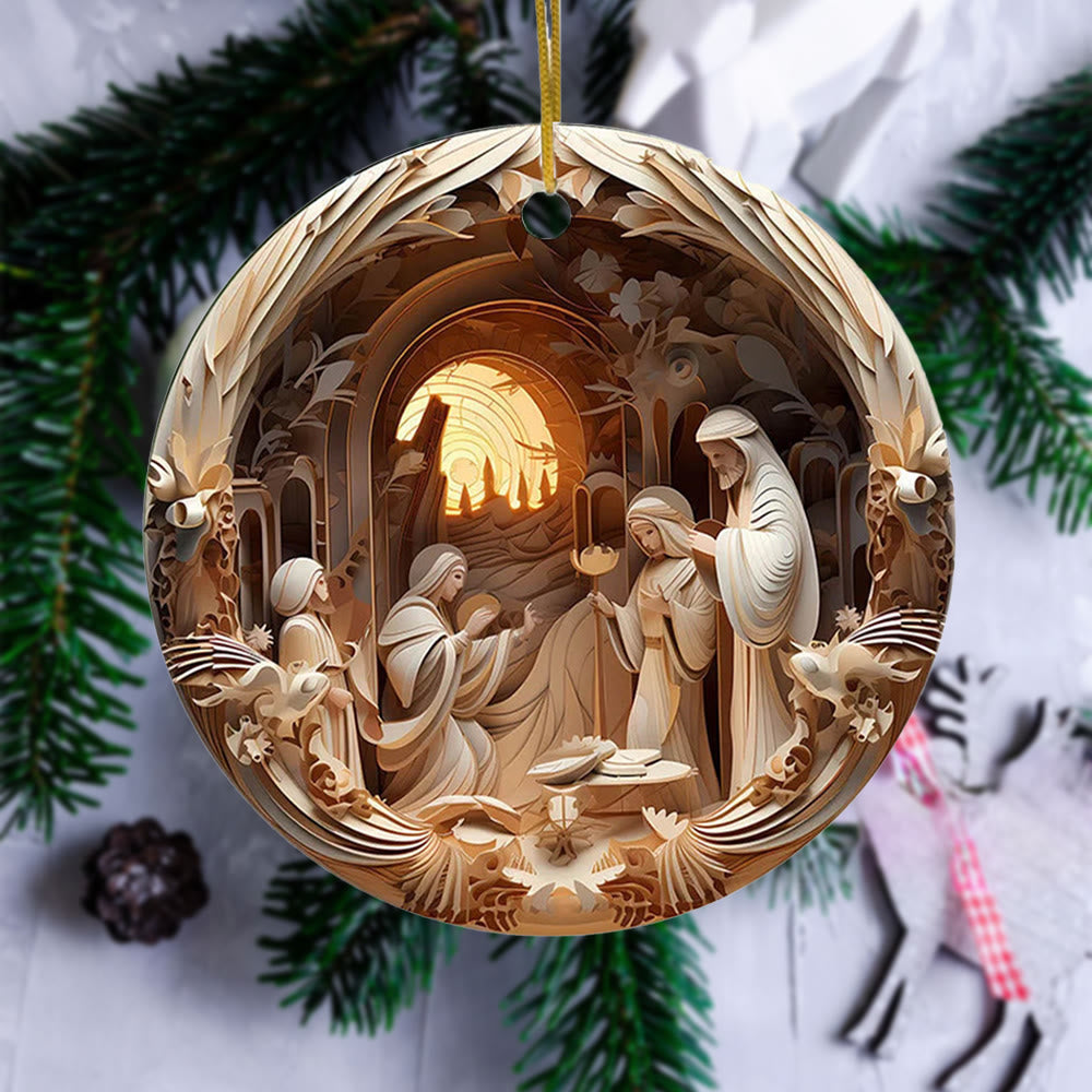 Christianartworkshop Sculptural Style Nativity Christmas Hanging Ornaments C - image 1