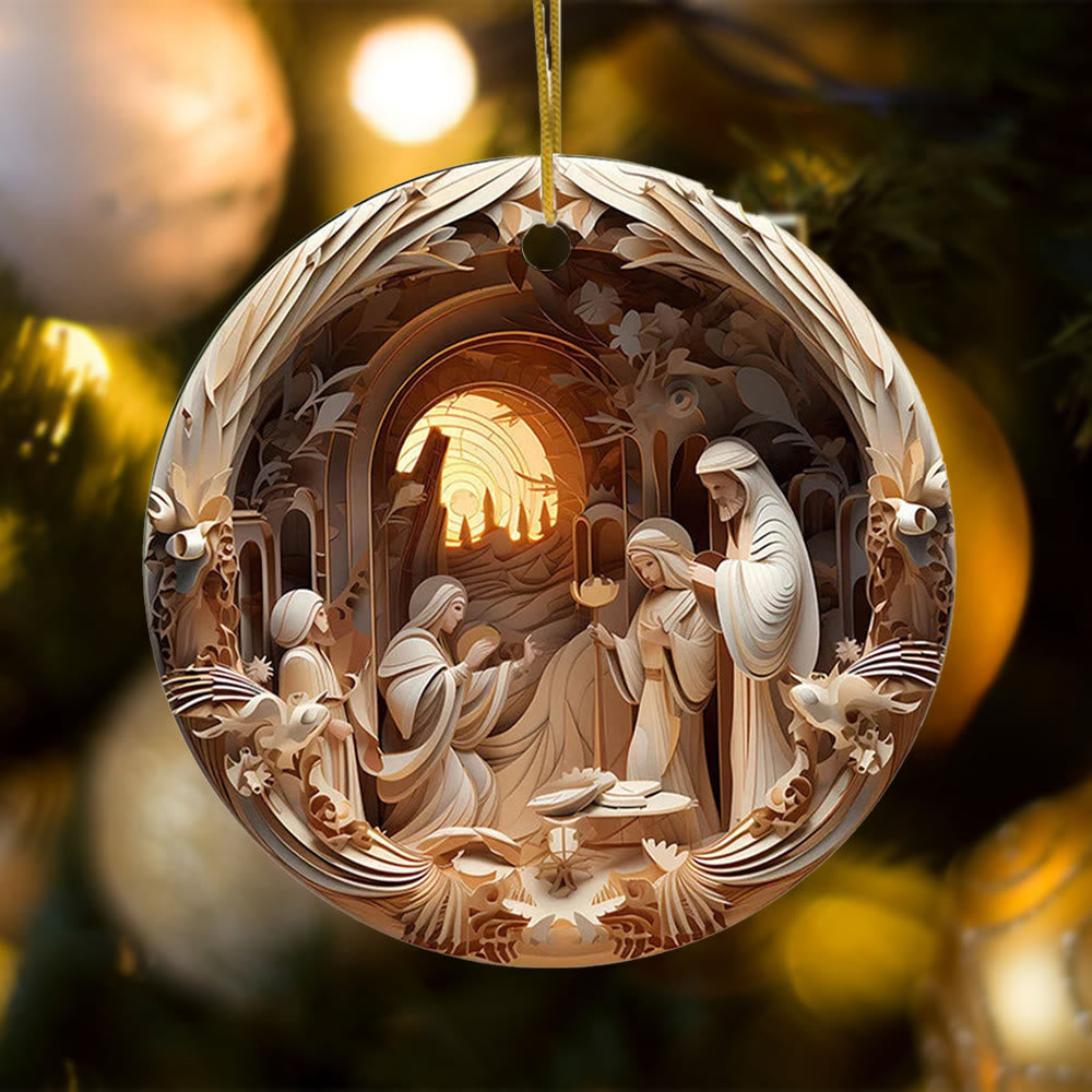 Christianartworkshop Sculptural Style Nativity Christmas Hanging Ornaments C - image 3
