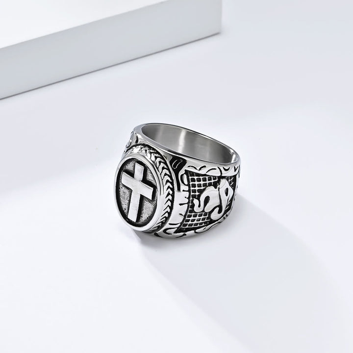 Christianartworkshop Metallic Cross Ring with Praying Hands Detail: Spiritual Fashion Pick - image 3