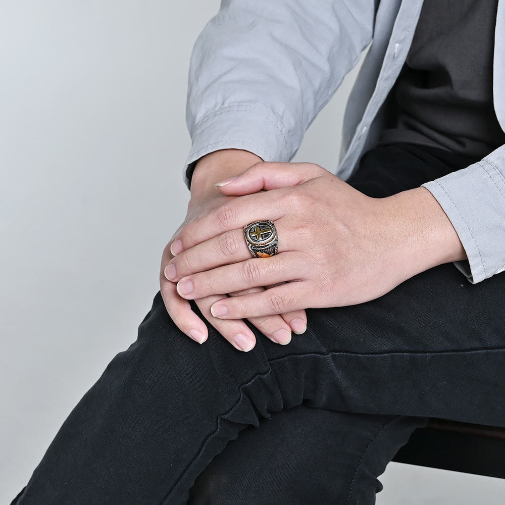 Christianartworkshop Metallic Cross Ring with Praying Hands Detail: Spiritual Fashion Pick - image 1