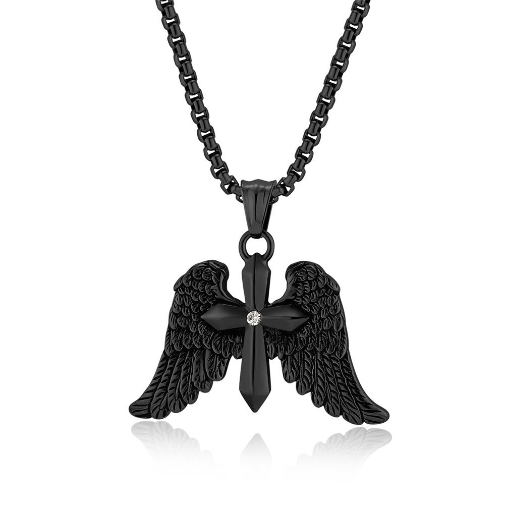 Christianartworkshop Tri - Color Winged Cross Pendant Necklace: Fusion of Faith and Edgy Style - Black - image 3