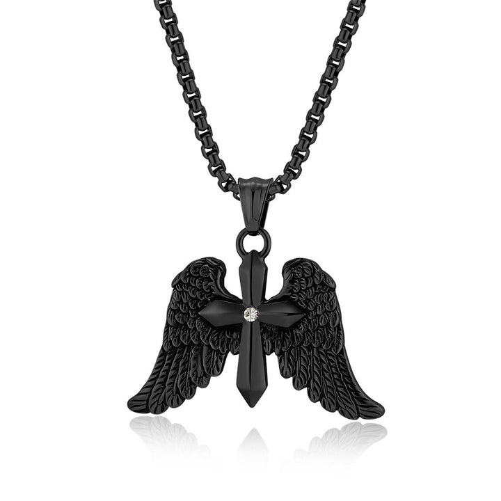 Christianartworkshop Tri - Color Winged Cross Pendant Necklace: Fusion of Faith and Edgy Style - Black - image 3