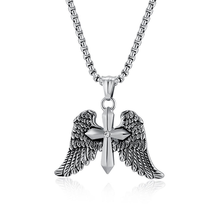 Christianartworkshop Tri - Color Winged Cross Pendant Necklace: Fusion of Faith and Edgy Style - Silver - image 0