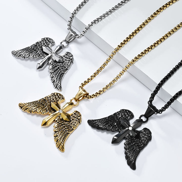 Christianartworkshop Tri - Color Winged Cross Pendant Necklace: Fusion of Faith and Edgy Style - image 5