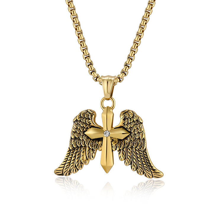 Christianartworkshop Tri - Color Winged Cross Pendant Necklace: Fusion of Faith and Edgy Style - Golden - image 2