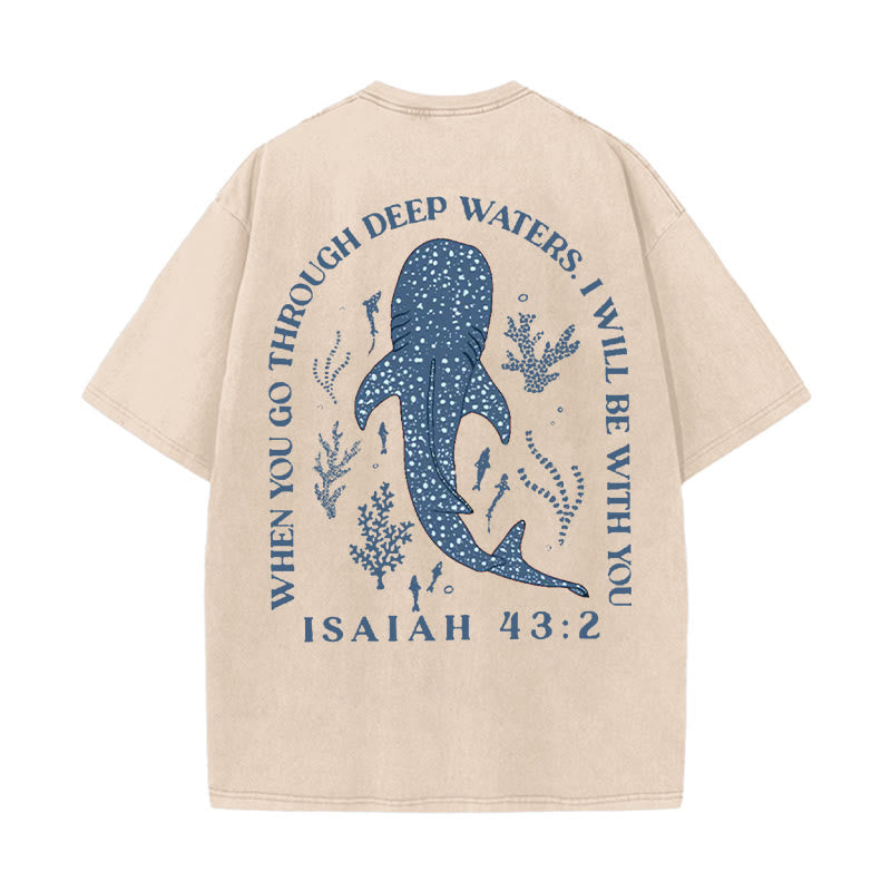 Christianartworkshop I Will Be With You Double Sided Washed Christian T-shirt - Apricot - 5XL - image 4