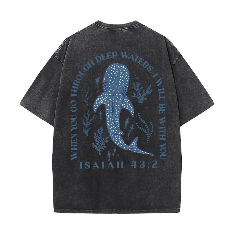 Christianartworkshop I Will Be With You Double Sided Washed Christian T-shirt - Black - 5XL - image 0