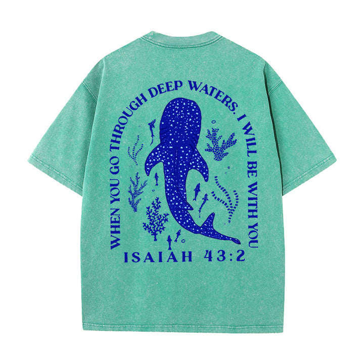 Christianartworkshop I Will Be With You Double Sided Washed Christian T-shirt - Green - 5XL - image 8