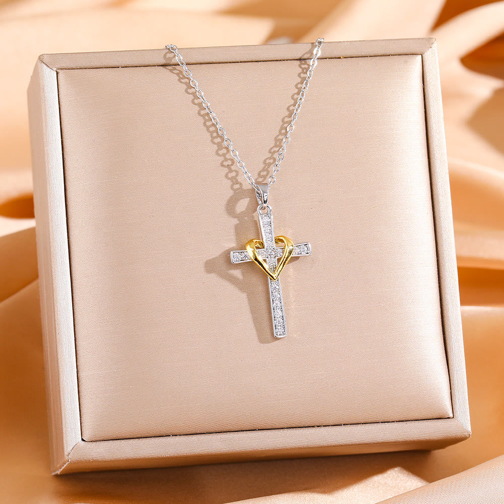 Christianartworkshop Dual - Tone Heart & Cross Necklace with Zircons: Fusion of Love and Faith - image 17