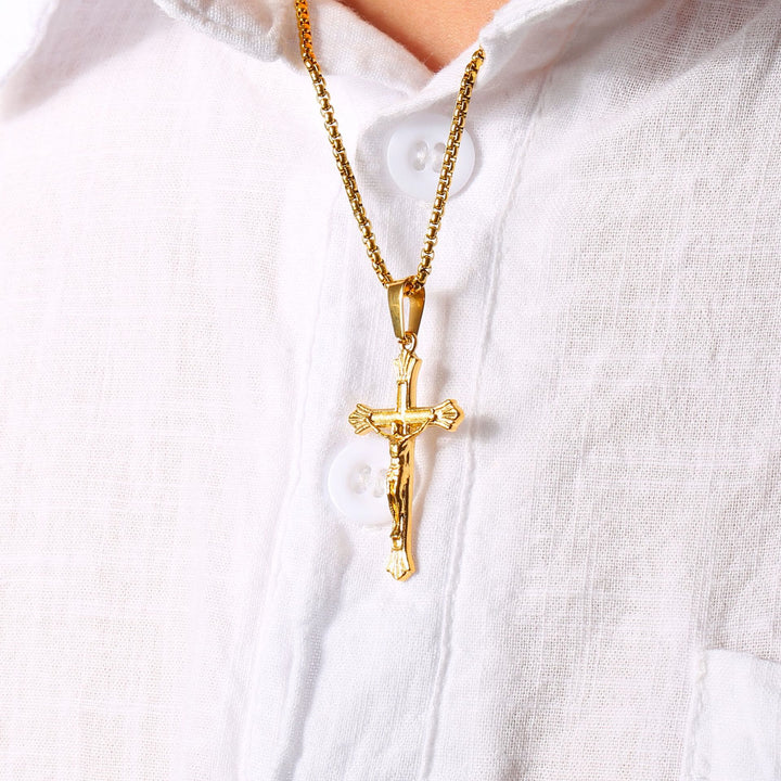Christianartworkshop Tri - Color Jesus Crucifix Necklace: A Fusion of Faith and Stylish Hues - image 1