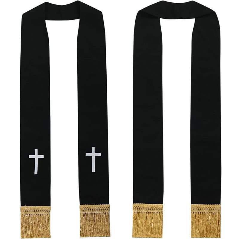 Christianartworkshop Traditional Multi-Color Clergy Stole: Cross Embroidery & Golden Tassel Details - White-2 - image 1