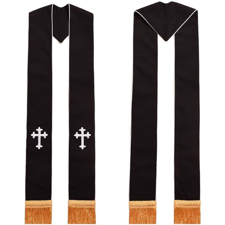 Christianartworkshop Traditional Multi-Color Clergy Stole: Cross Embroidery & Golden Tassel Details - White-1 - Standard Liturgical (270cm Total) - image 0