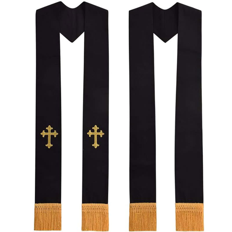 Christianartworkshop Traditional Multi-Color Clergy Stole: Cross Embroidery & Golden Tassel Details - Golden-1 - image 2