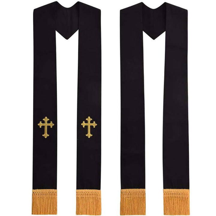 Christianartworkshop Traditional Multi-Color Clergy Stole: Cross Embroidery & Golden Tassel Details - Golden-1 - image 2