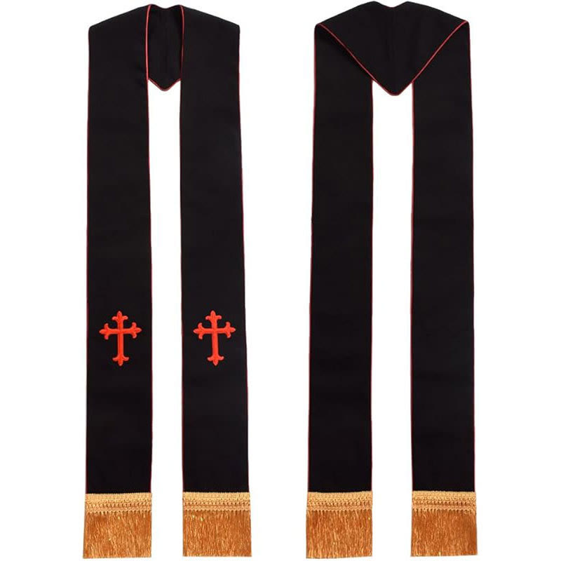 Christianartworkshop Traditional Multi-Color Clergy Stole: Cross Embroidery & Golden Tassel Details - Red - image 4