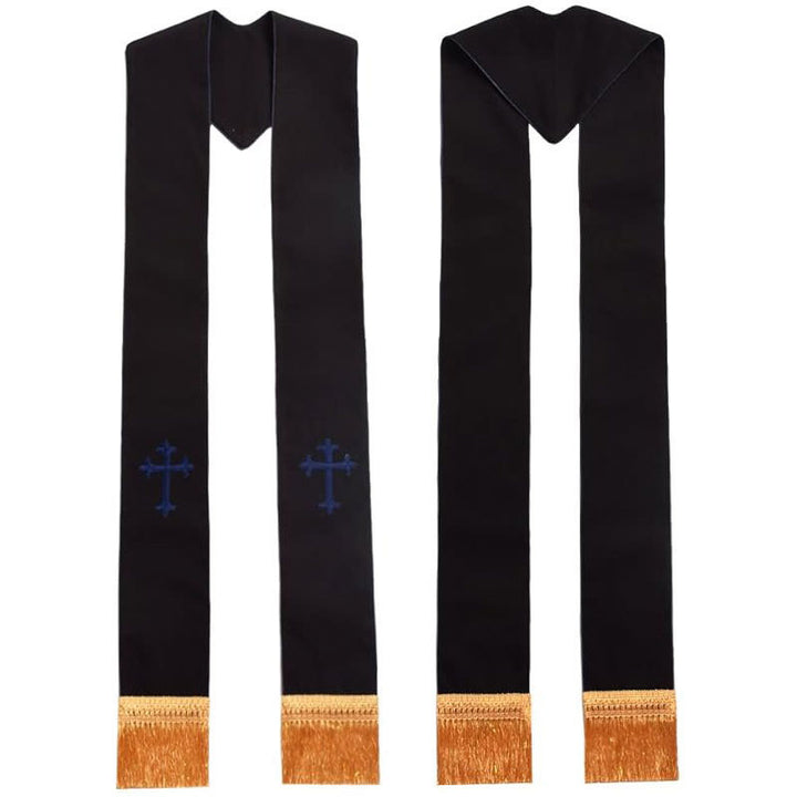 Christianartworkshop Traditional Multi-Color Clergy Stole: Cross Embroidery & Golden Tassel Details - Blue - image 5