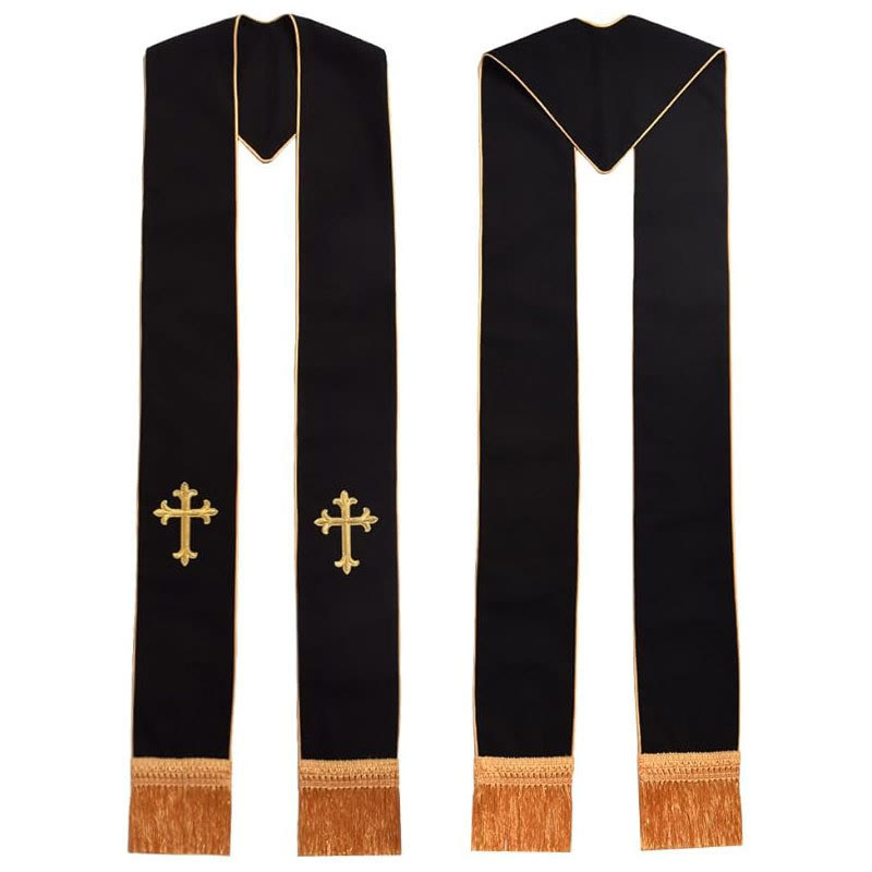 Christianartworkshop Traditional Multi-Color Clergy Stole: Cross Embroidery & Golden Tassel Details - Golden-2 - image 3
