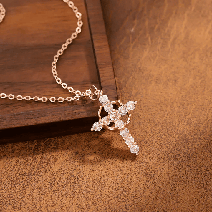 Christianartworkshop Modern Crowned in Faith Cross Necklace, Earrings - Necklace - Rosegold - image 5