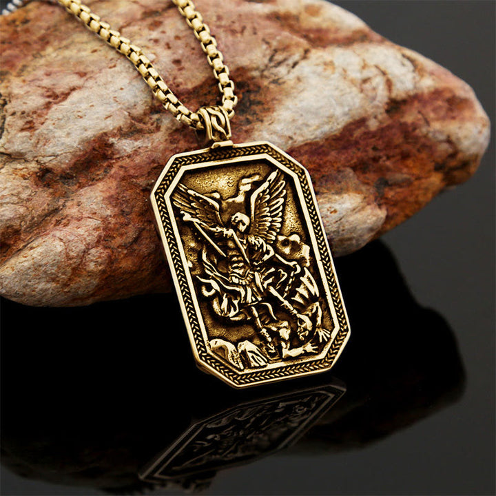 Christianartworkshop Classic Style St. Michael the Archangel Protection Stainless Steel Pendant Necklace - Retro-golden - image 5