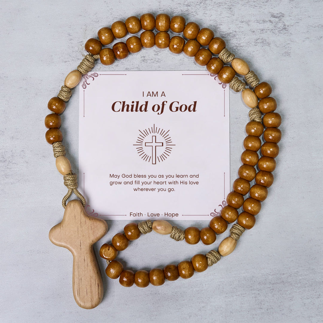 Christianartworkshop PRAYERFUL FAITH: Handmade Minimalist Olive Wood Rosary with Gift Card - Child of God - image 2