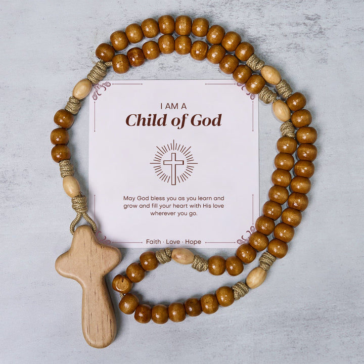 Christianartworkshop PRAYERFUL FAITH: Handmade Minimalist Olive Wood Rosary with Gift Card - Child of God - image 2