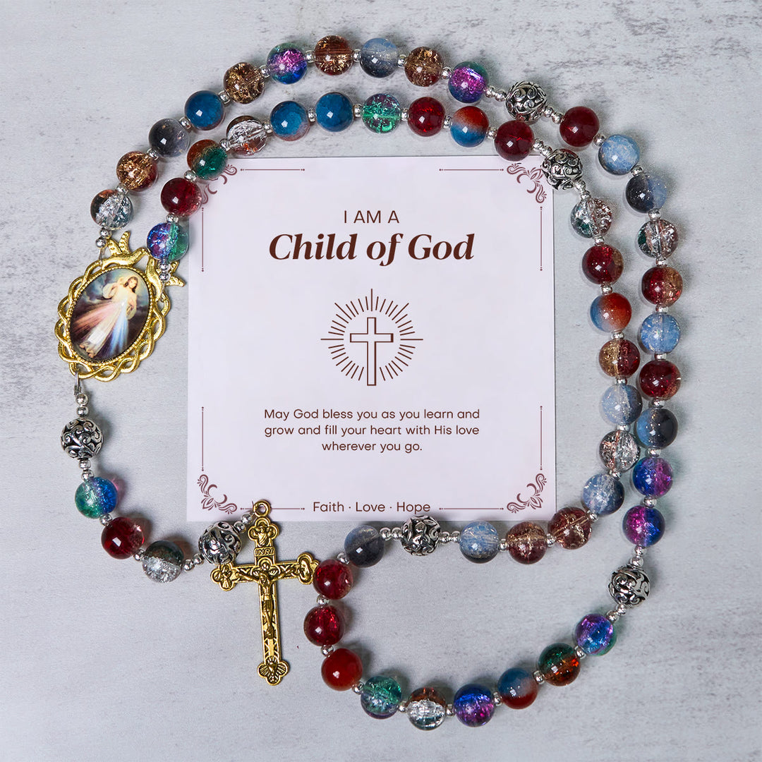 Christianartworkshop PRAYERFUL FAITH: Handmade Gradient Multicolor Glass Bead & Brass Crucifix Rosary with Gift Card - Child of God - image 0