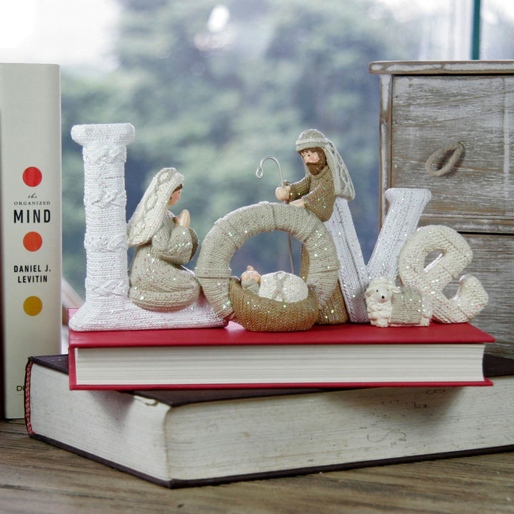 Christianartworkshop Beige Glitter Letter Series Nativity Scene Christmas Resin Decor Statue - LOVE - image 0