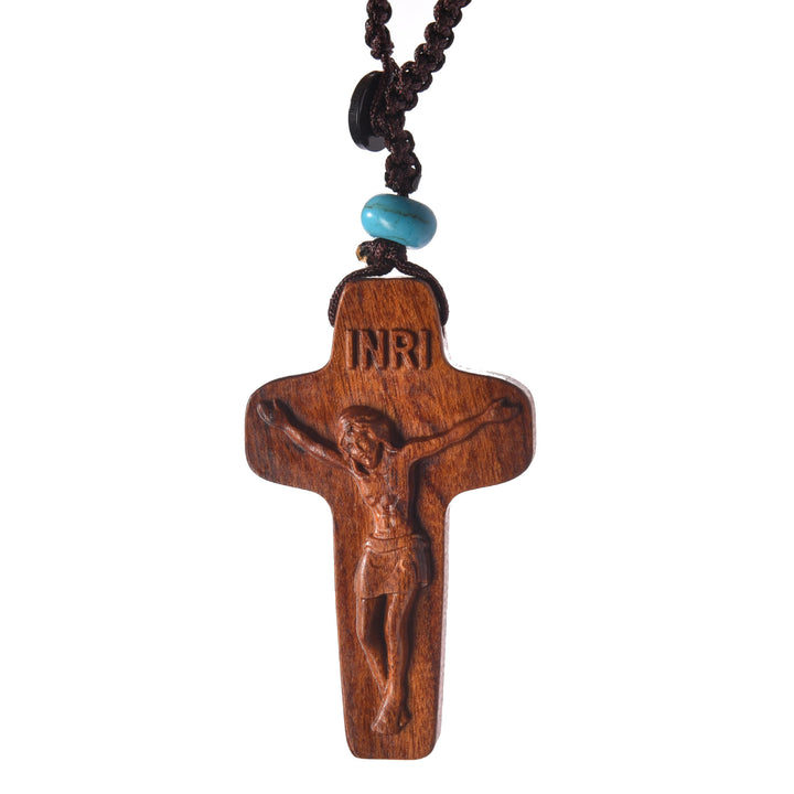 Christianartworkshop Dual - Color Wooden Jesus Cross Keychain with INRI & Turquoise Bead - image 4
