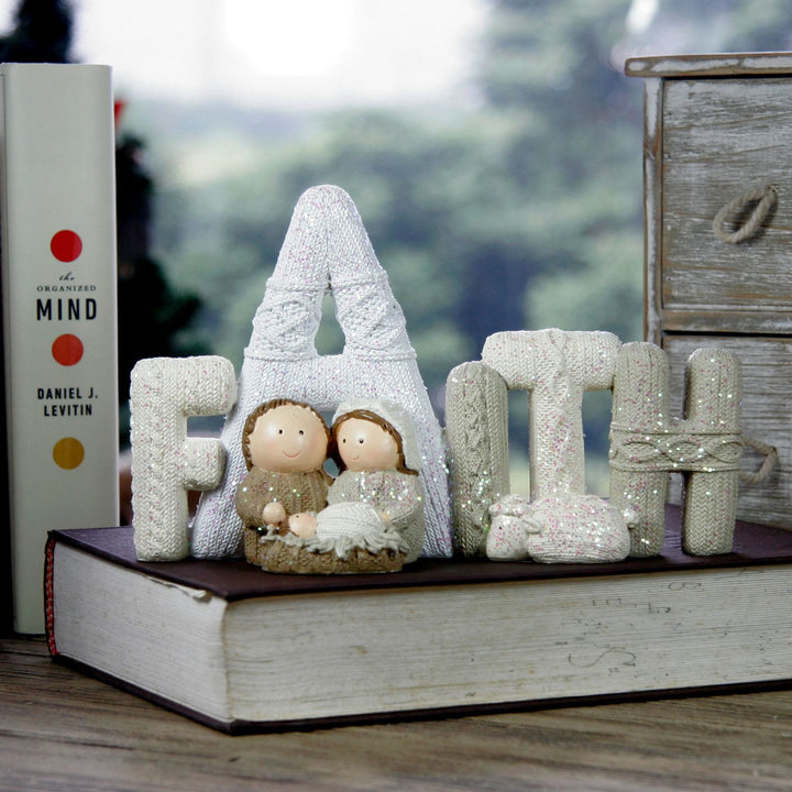 Christianartworkshop Beige Glitter Letter Series Nativity Scene Christmas Resin Decor Statue - FAITH - image 3