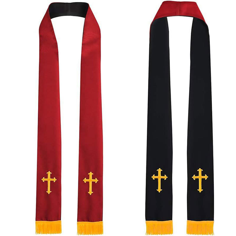 Christianartworkshop Colorful Style Versatile Reversible Liturgical Clergy Stole with Golden Tassel Trim - Red & Black - image 5