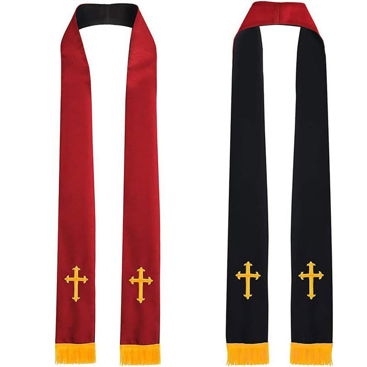 Christianartworkshop Colorful Style Versatile Reversible Liturgical Clergy Stole with Golden Tassel Trim - Red & Black - image 5
